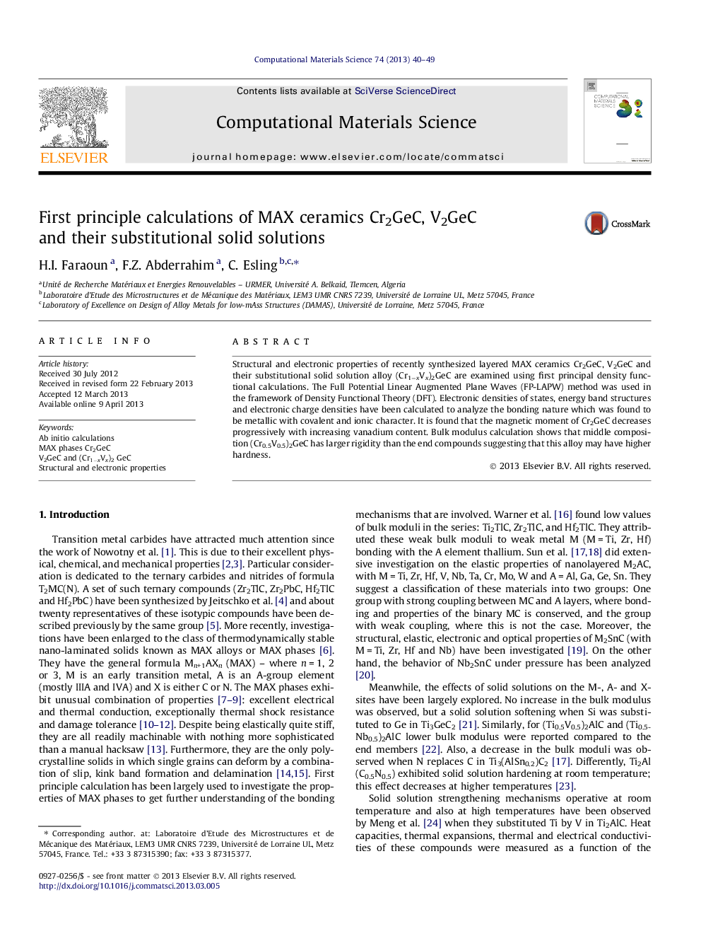 First principle calculations of MAX ceramics Cr2GeC, V2GeC and their substitutional solid solutions