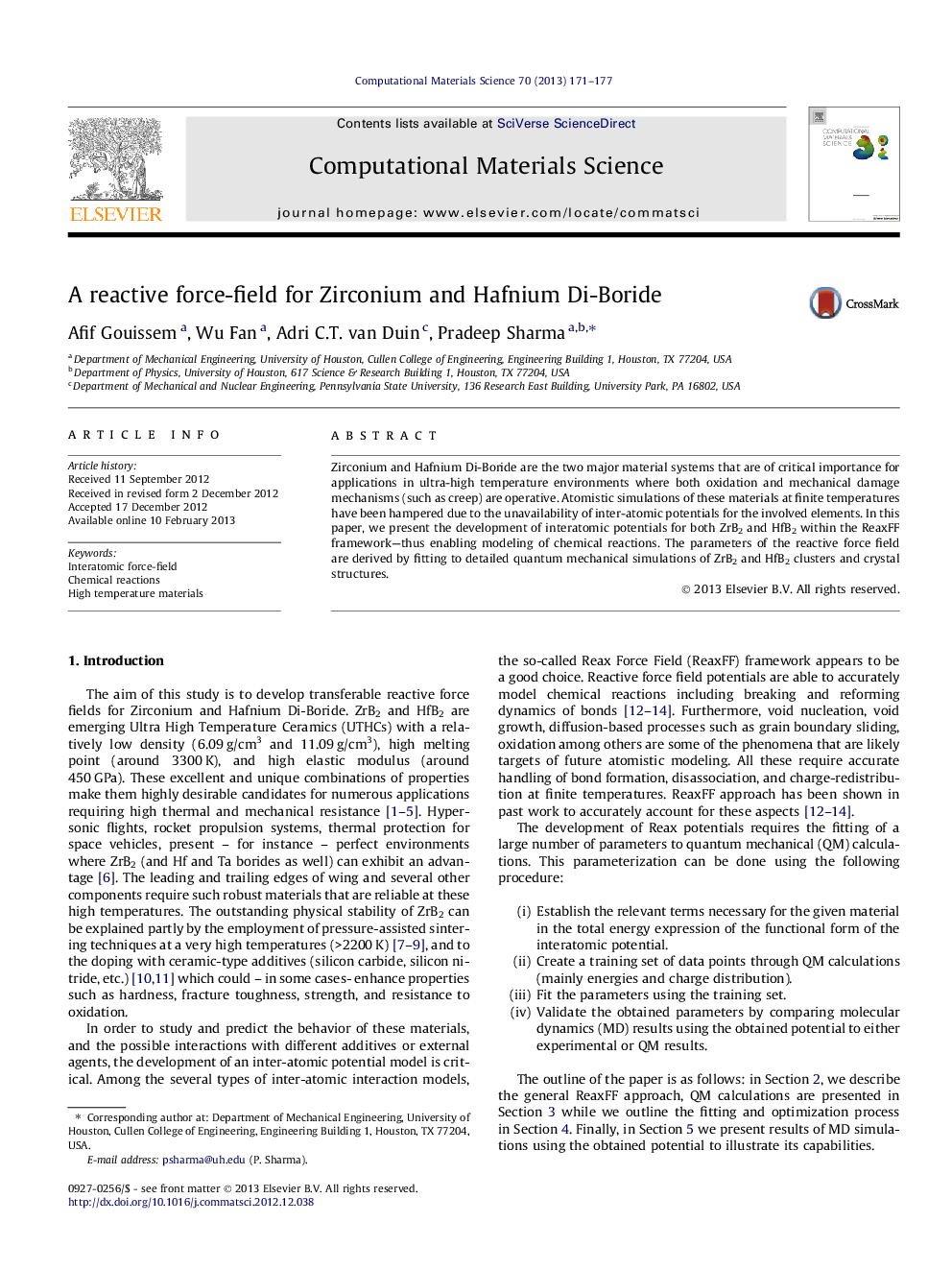 A reactive force-field for Zirconium and Hafnium Di-Boride