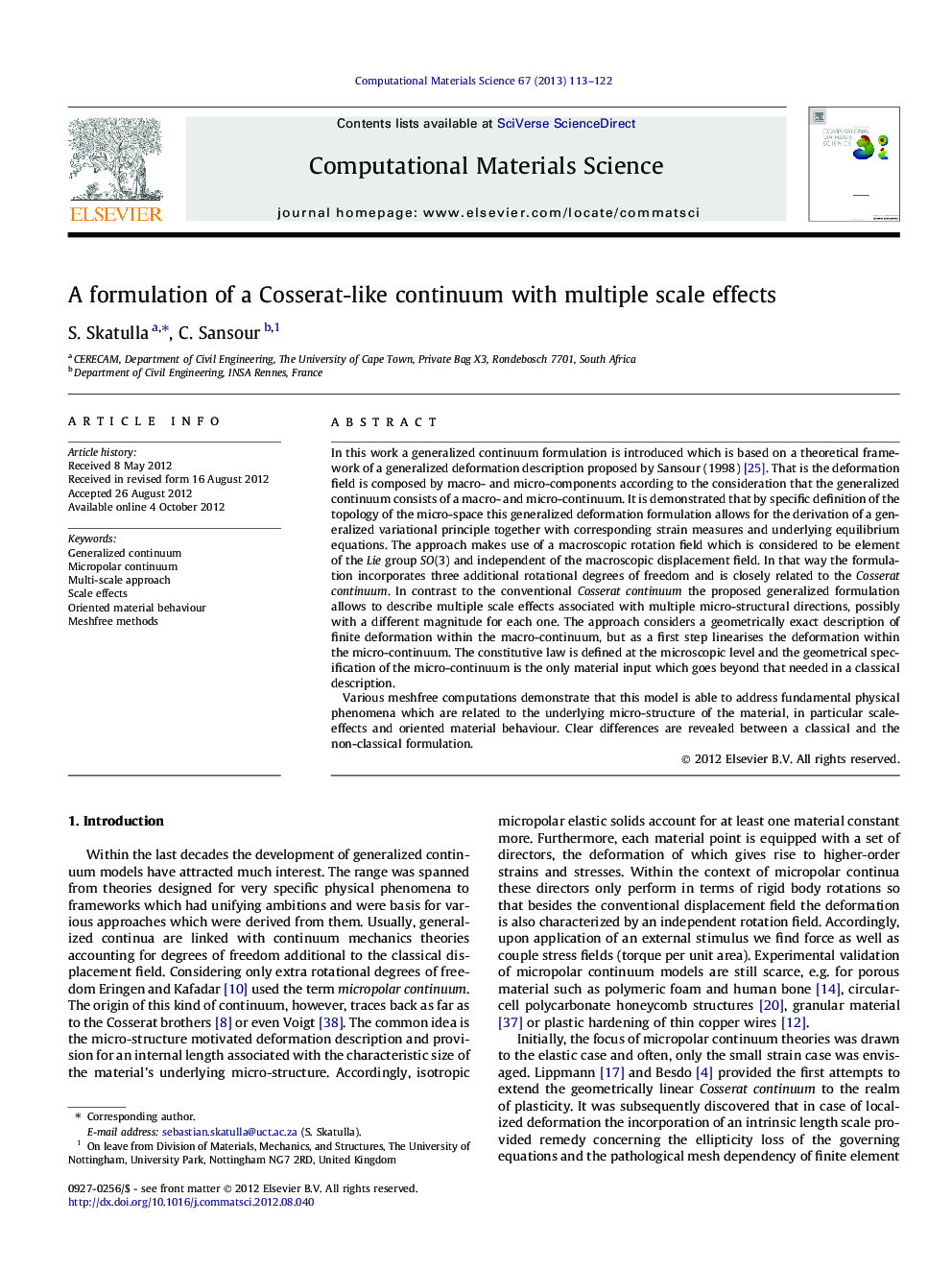 A formulation of a Cosserat-like continuum with multiple scale effects