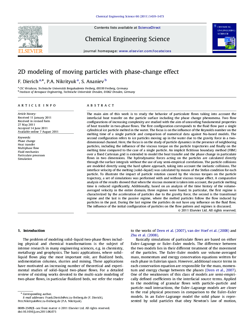 2D modeling of moving particles with phase-change effect