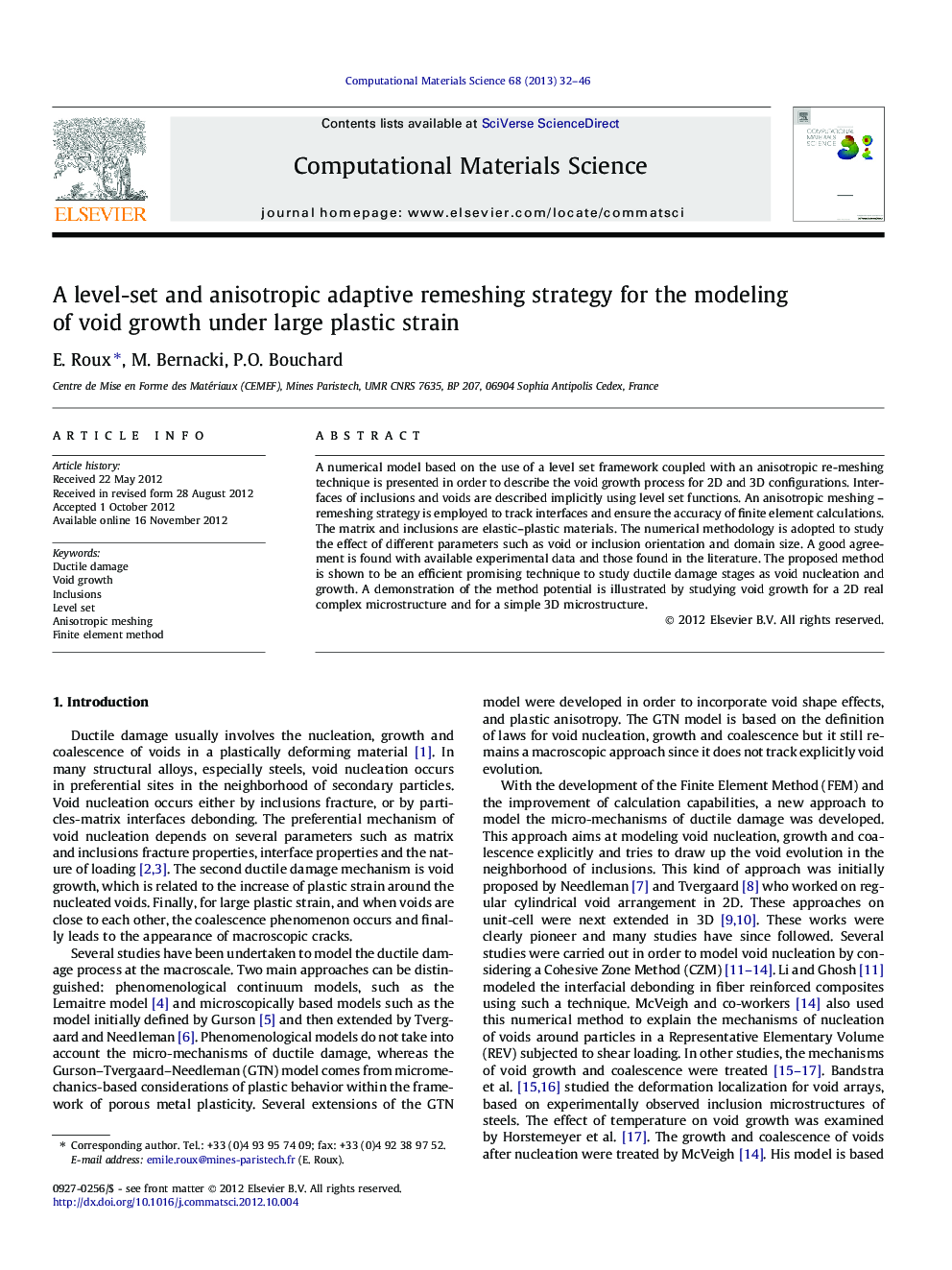 A level-set and anisotropic adaptive remeshing strategy for the modeling of void growth under large plastic strain
