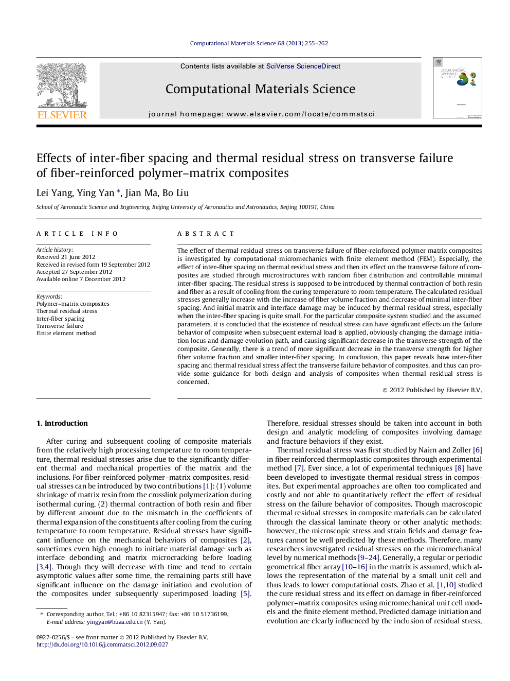 Effects of inter-fiber spacing and thermal residual stress on transverse failure of fiber-reinforced polymer–matrix composites