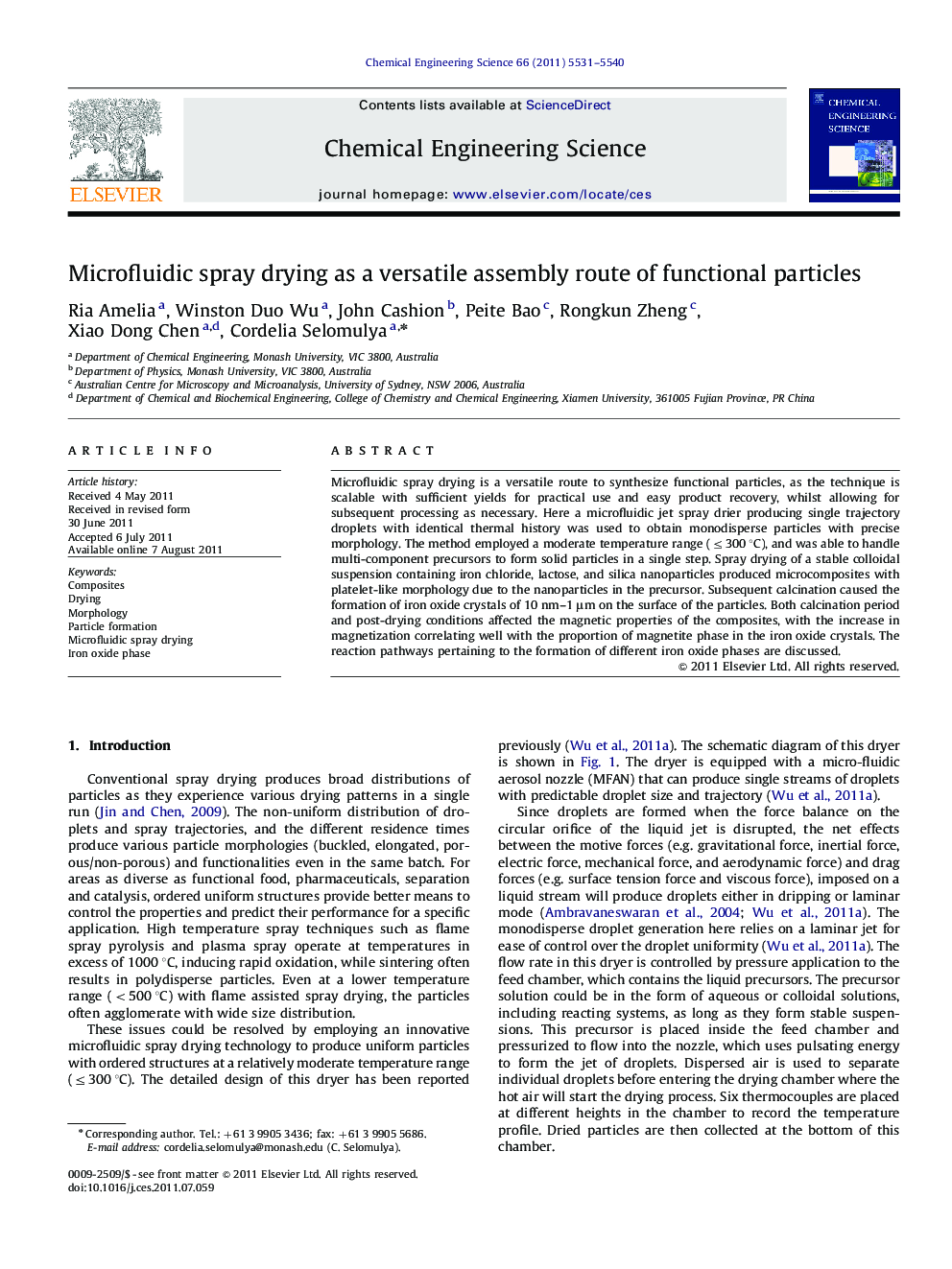 Microfluidic spray drying as a versatile assembly route of functional particles