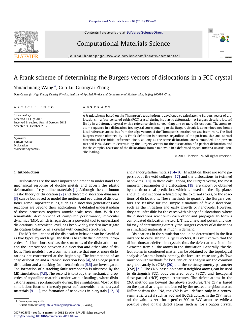 A Frank scheme of determining the Burgers vectors of dislocations in a FCC crystal