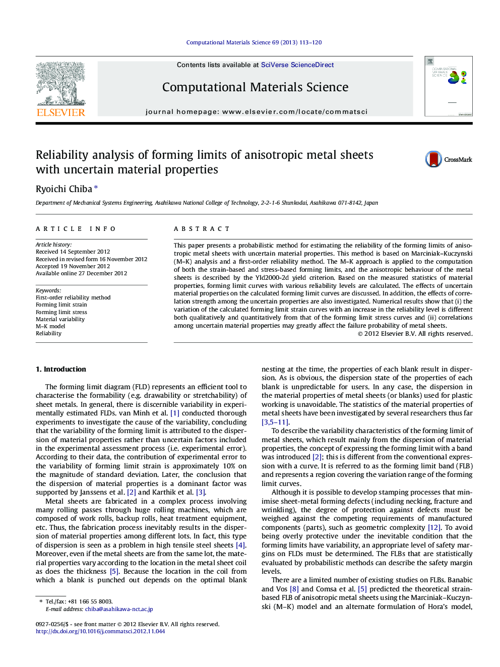 Reliability analysis of forming limits of anisotropic metal sheets with uncertain material properties