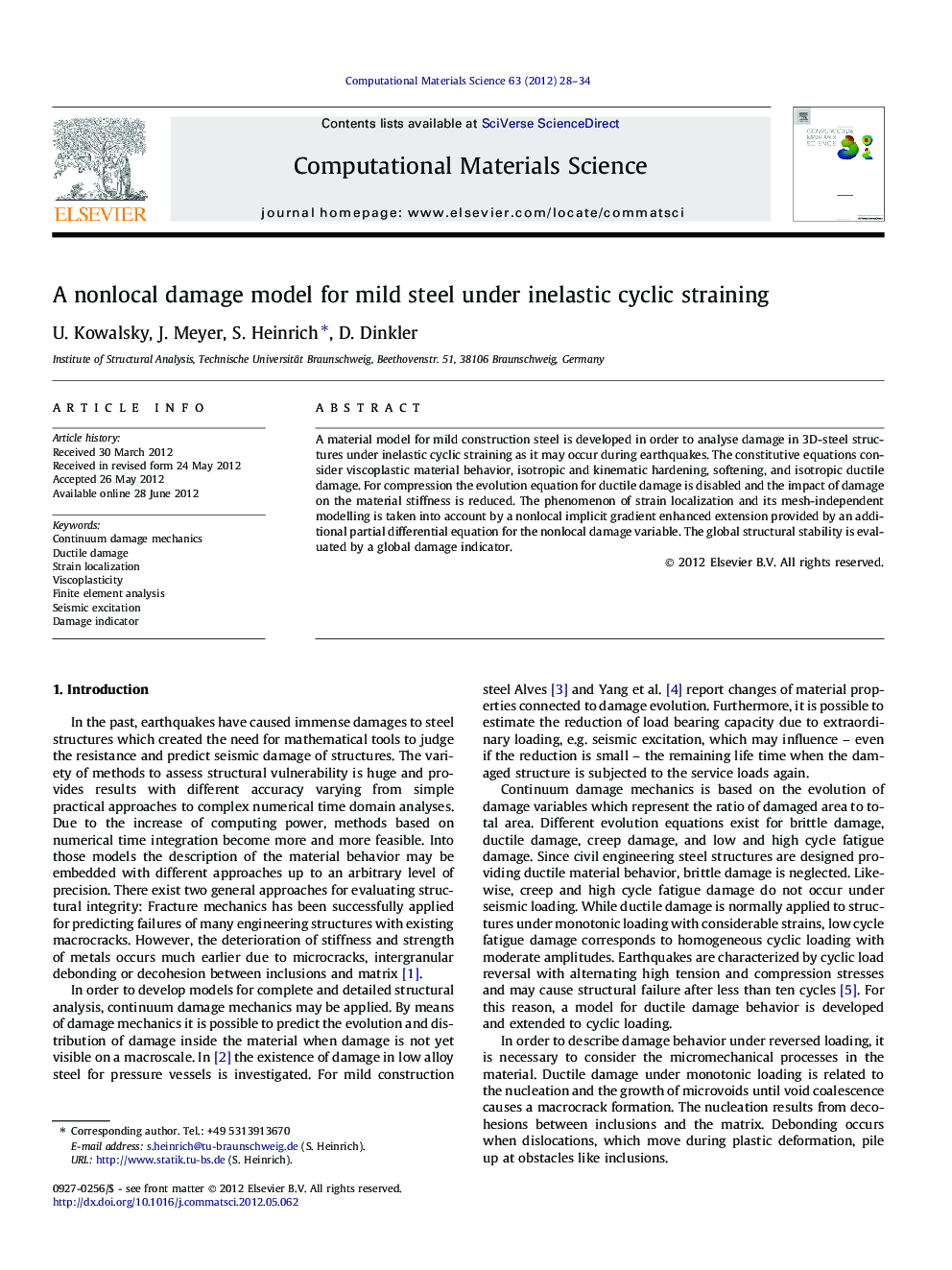 A nonlocal damage model for mild steel under inelastic cyclic straining