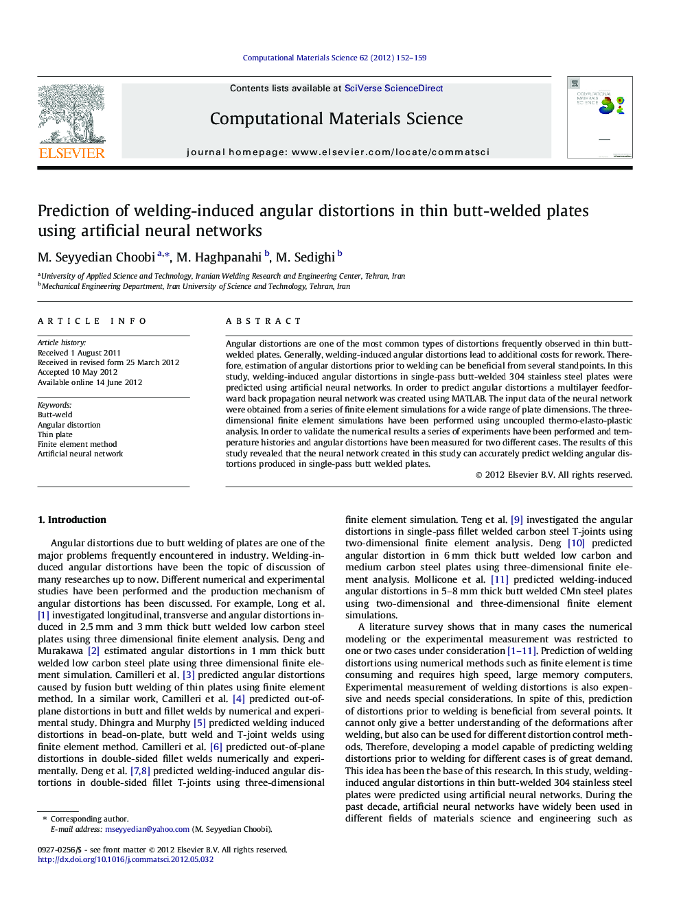 Prediction of welding-induced angular distortions in thin butt-welded plates using artificial neural networks