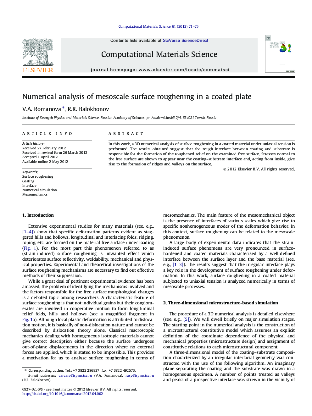 Numerical analysis of mesoscale surface roughening in a coated plate