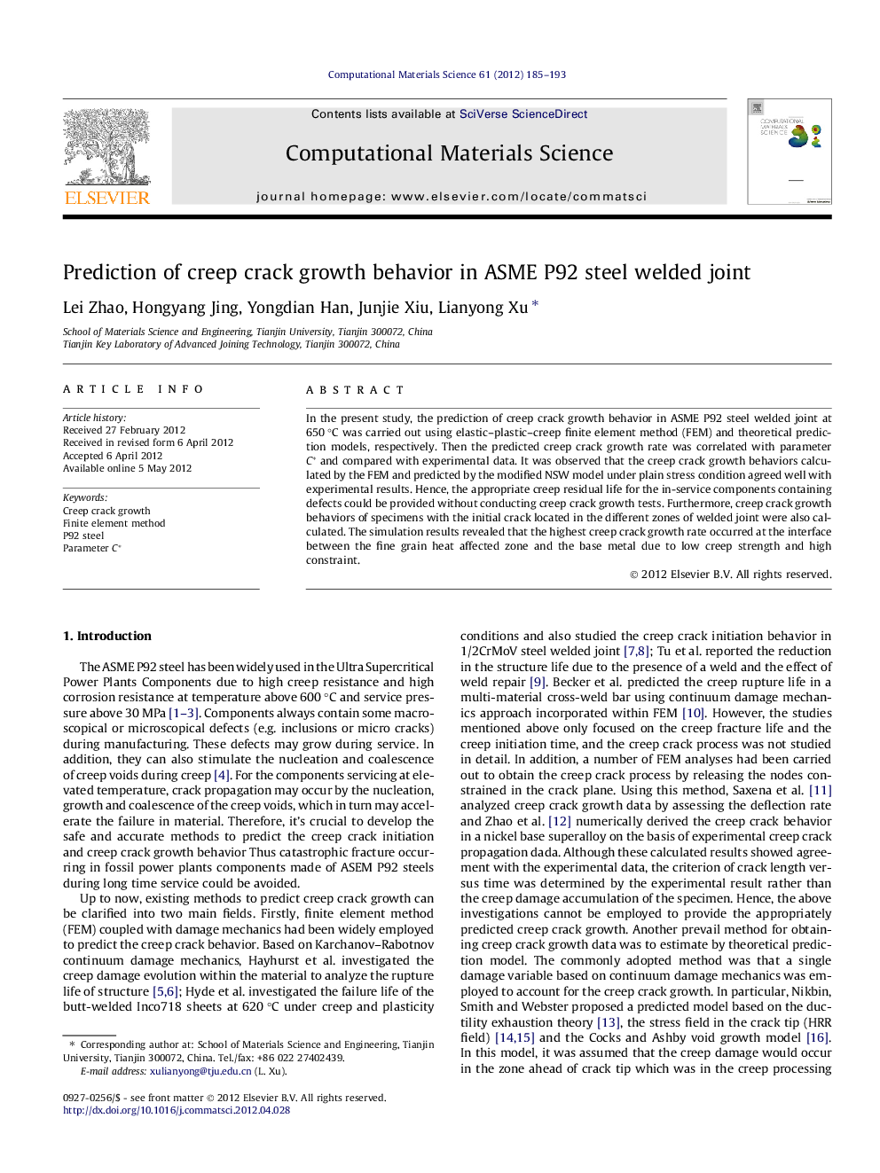 Prediction of creep crack growth behavior in ASME P92 steel welded joint