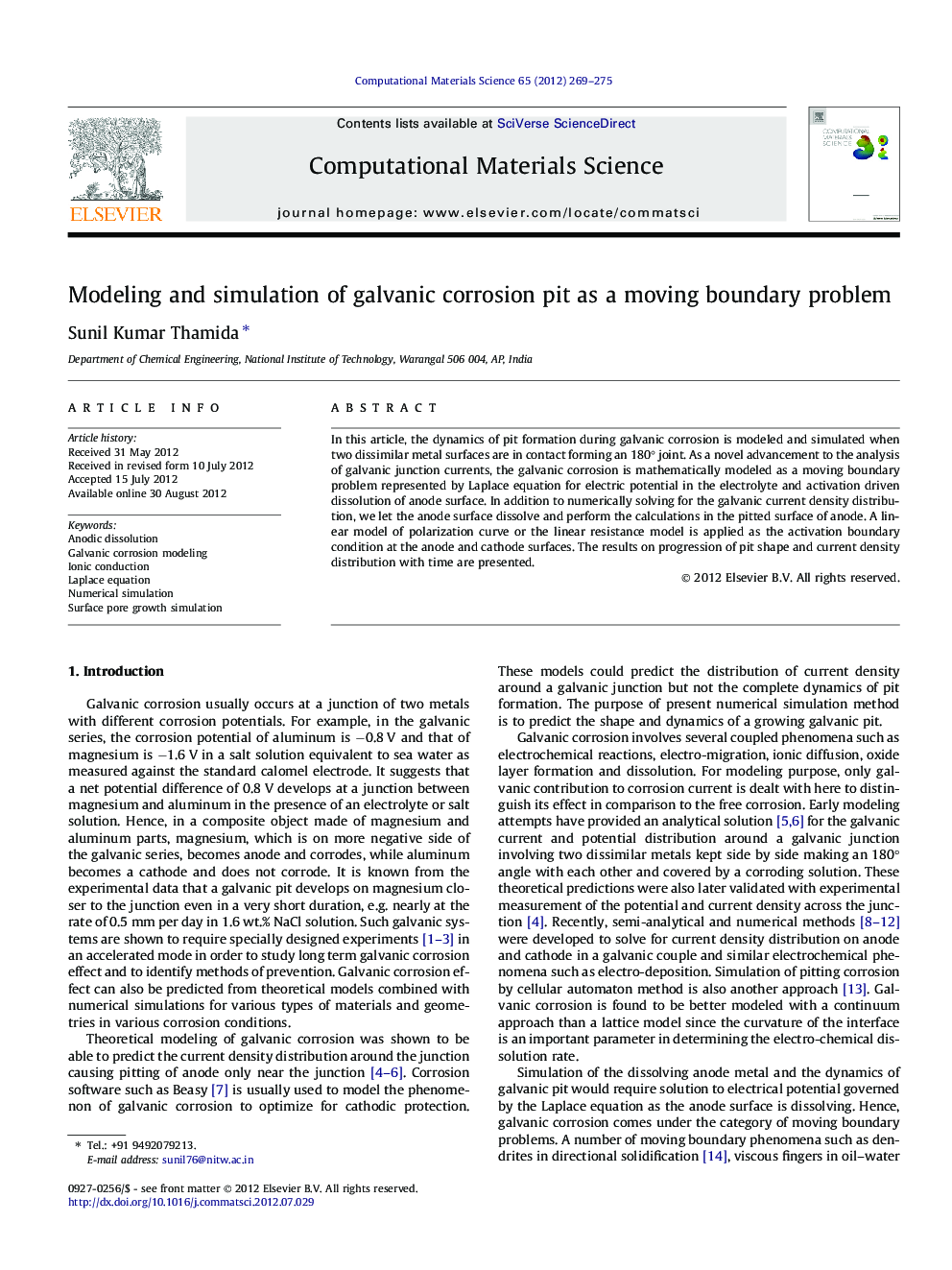 Modeling and simulation of galvanic corrosion pit as a moving boundary problem