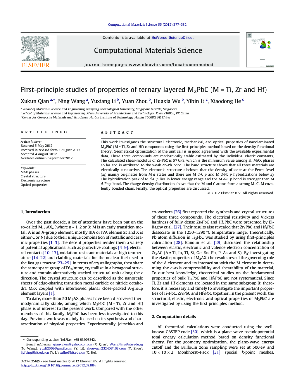 First-principle studies of properties of ternary layered M2PbC (M = Ti, Zr and Hf)