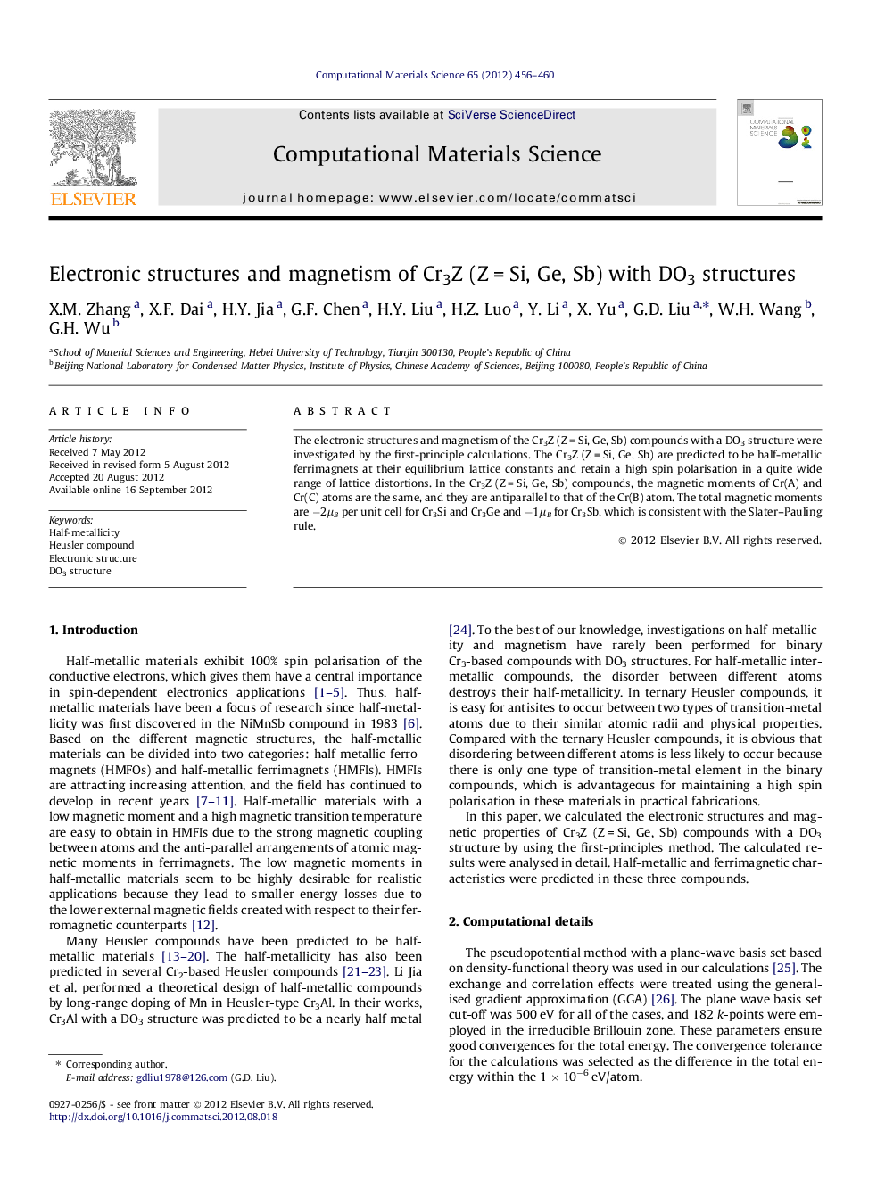 Electronic structures and magnetism of Cr3Z (Z = Si, Ge, Sb) with DO3 structures