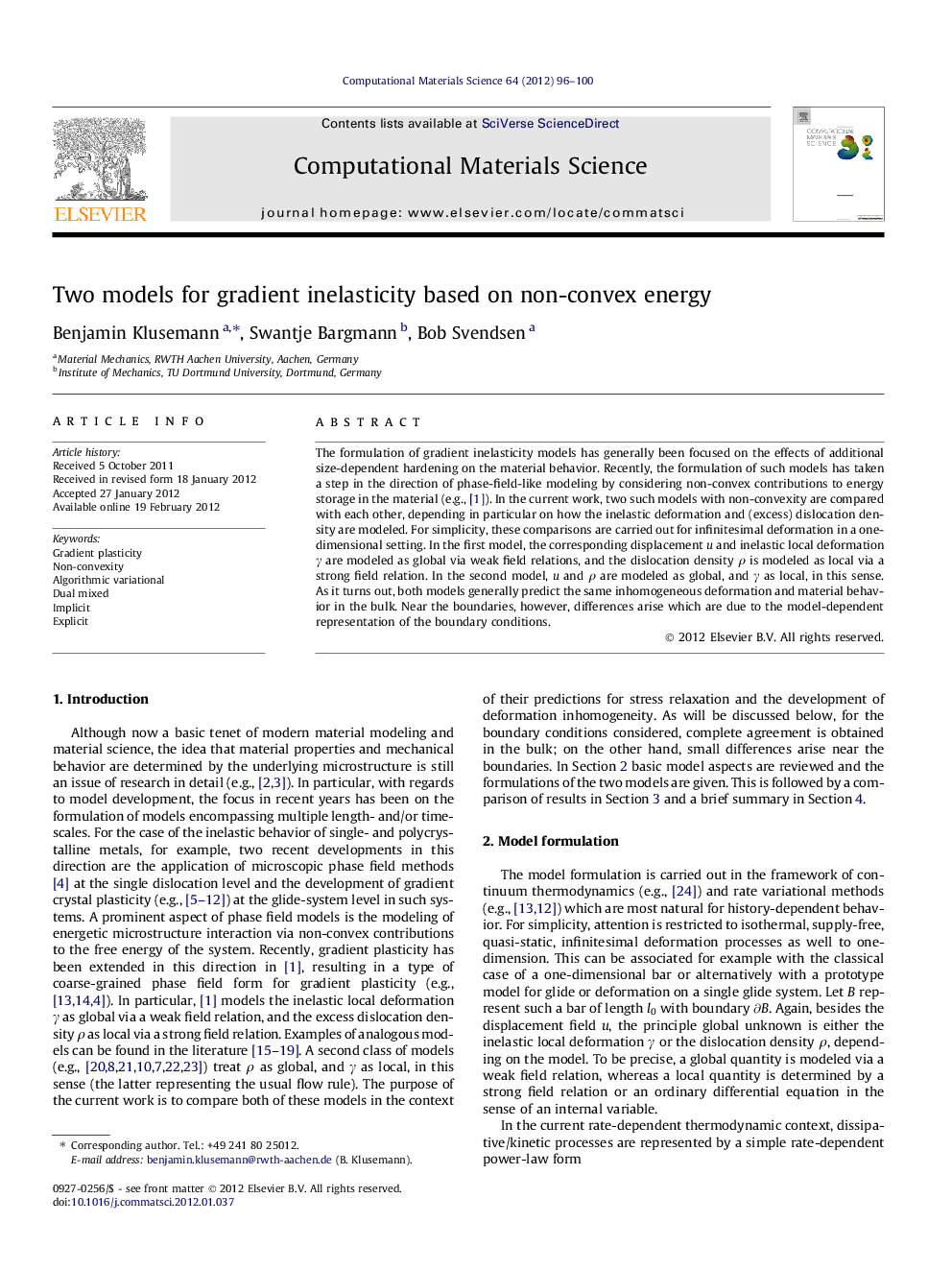 Two models for gradient inelasticity based on non-convex energy