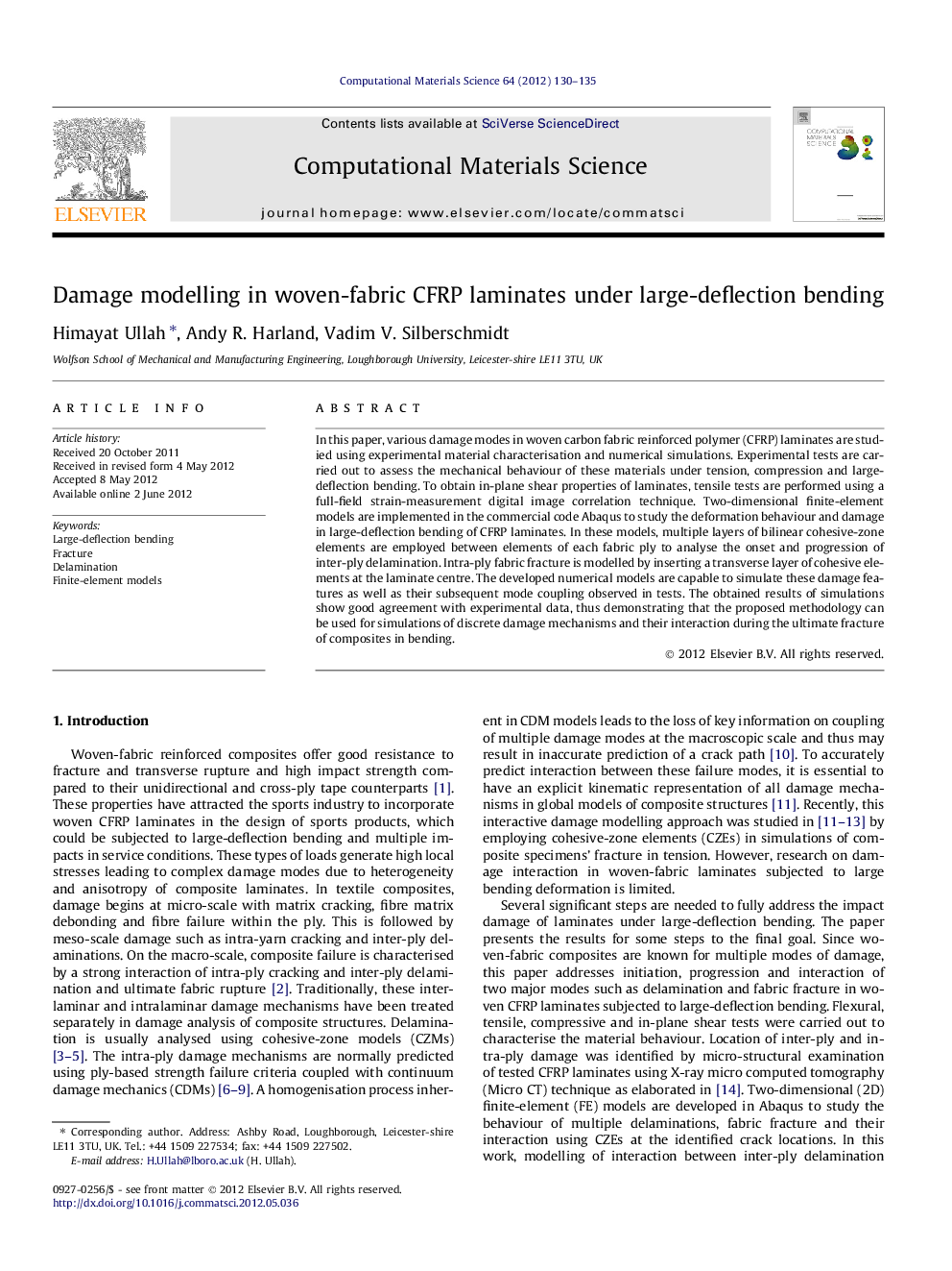 Damage modelling in woven-fabric CFRP laminates under large-deflection bending