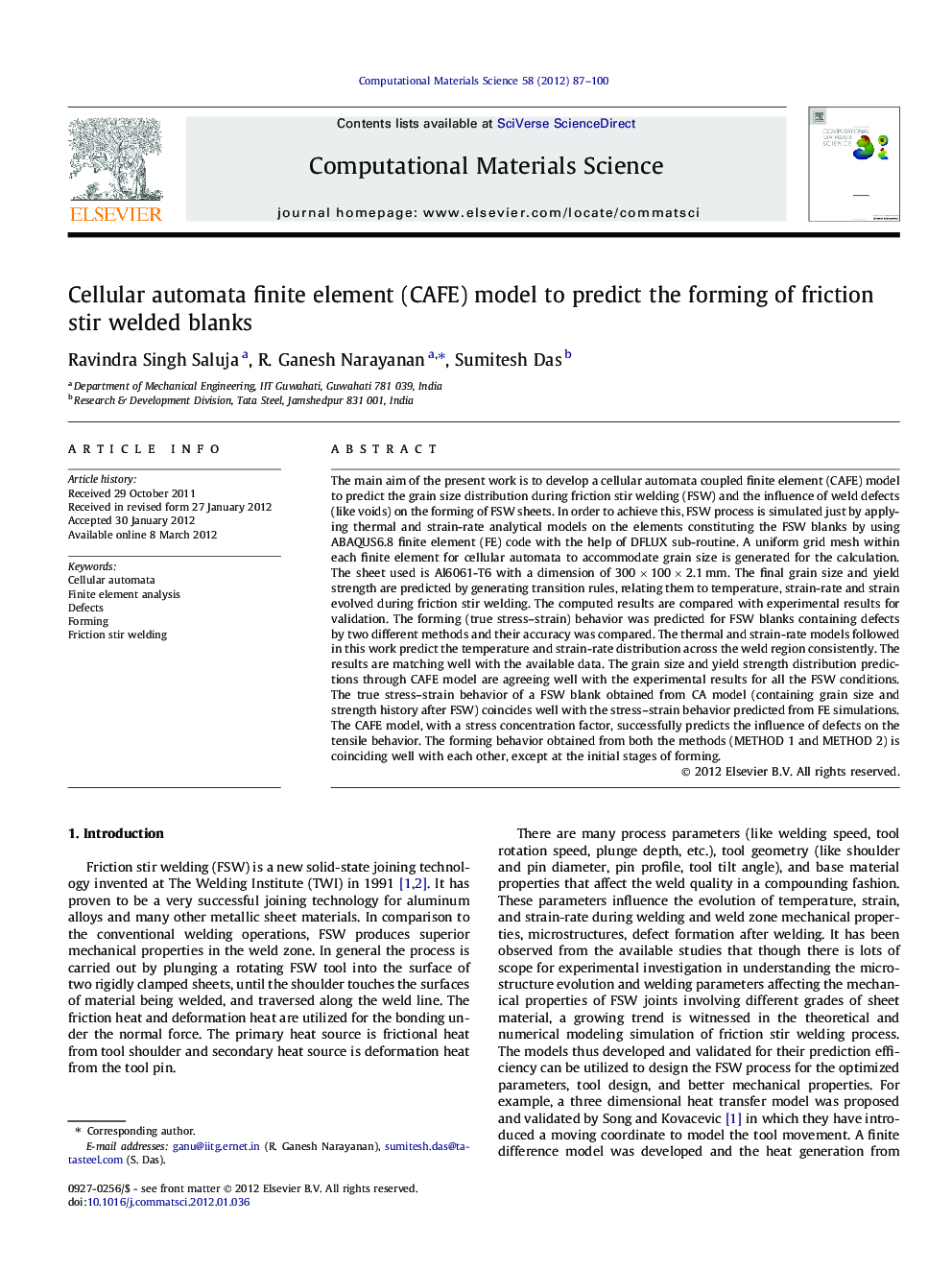 Cellular automata finite element (CAFE) model to predict the forming of friction stir welded blanks