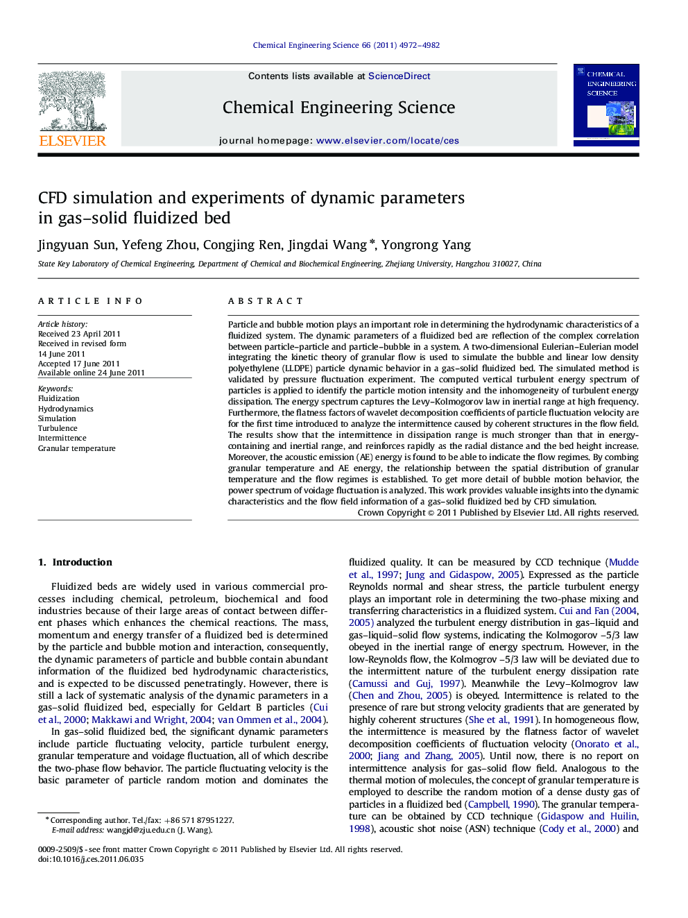 CFD simulation and experiments of dynamic parameters in gas–solid fluidized bed