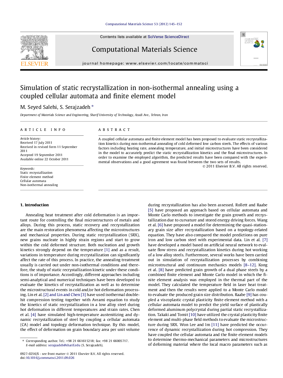 Simulation of static recrystallization in non-isothermal annealing using a coupled cellular automata and finite element model