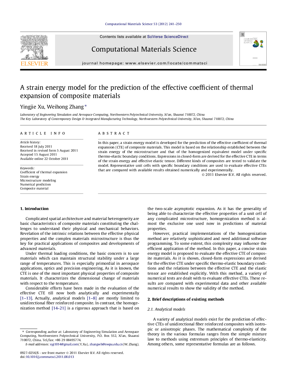 A strain energy model for the prediction of the effective coefficient of thermal expansion of composite materials