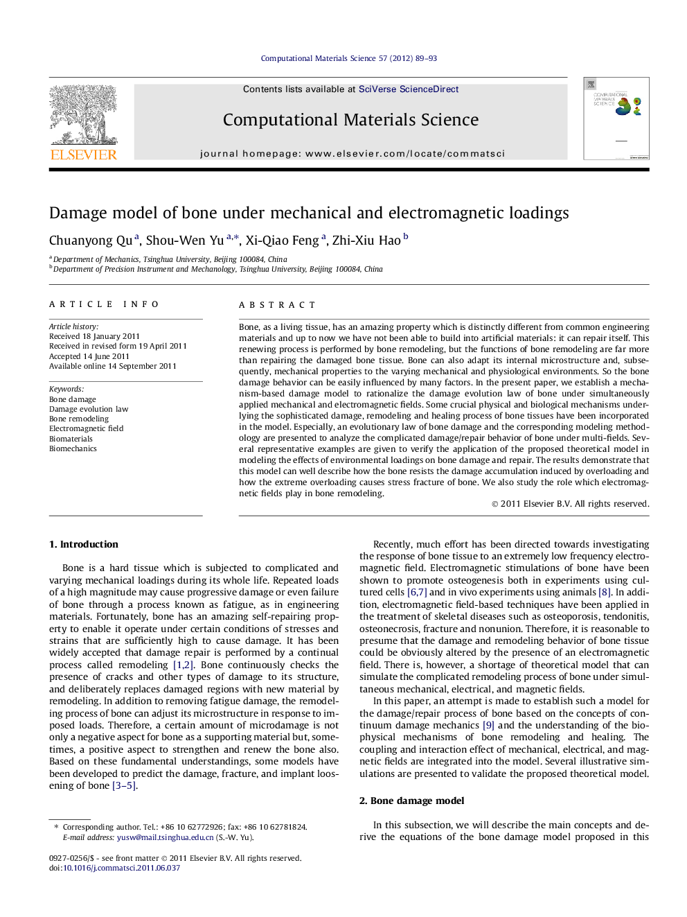 Damage model of bone under mechanical and electromagnetic loadings