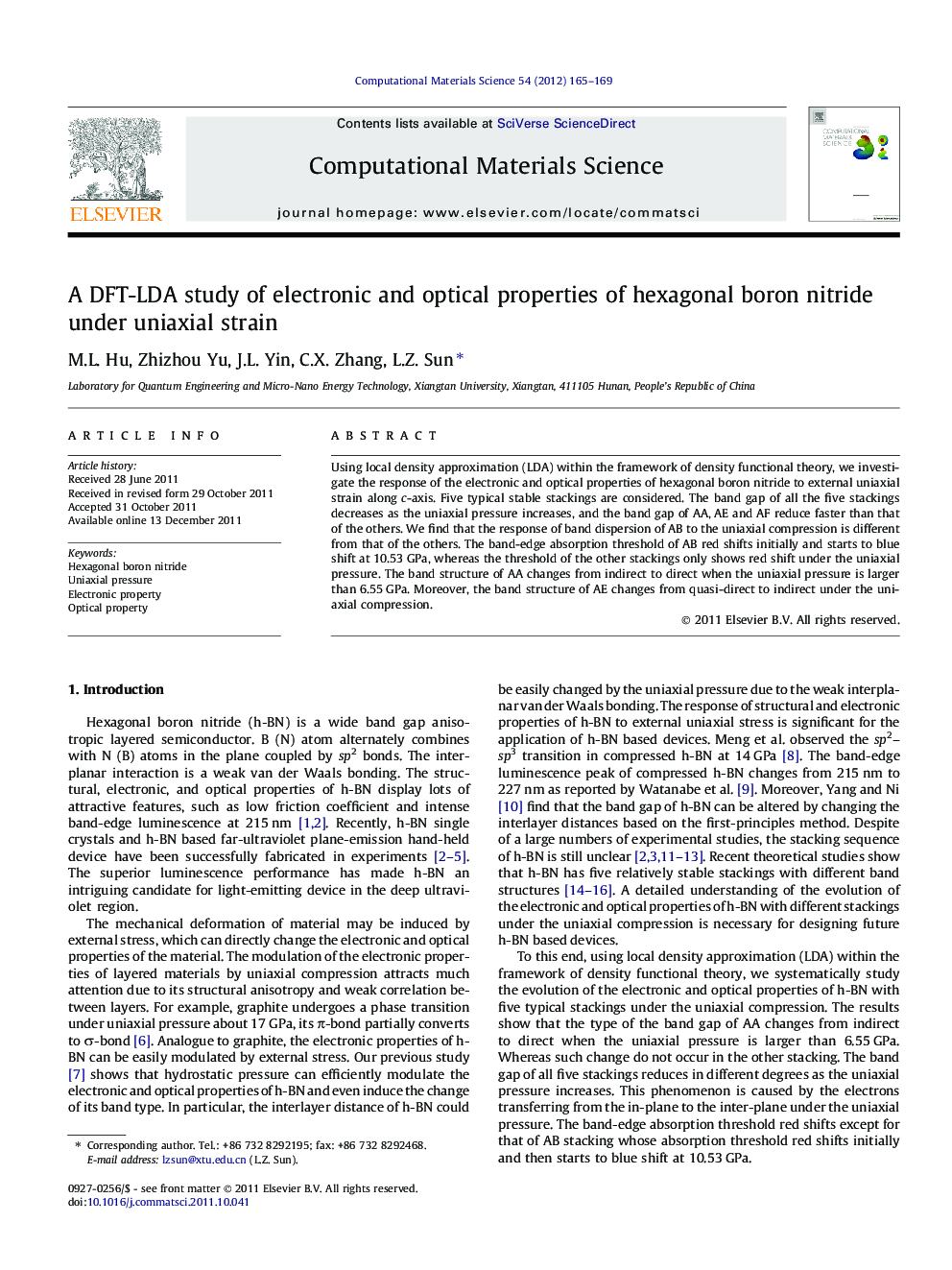 A DFT-LDA study of electronic and optical properties of hexagonal boron nitride under uniaxial strain