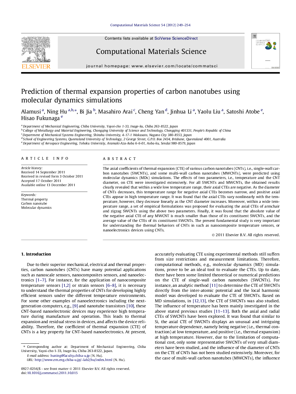 Prediction of thermal expansion properties of carbon nanotubes using molecular dynamics simulations