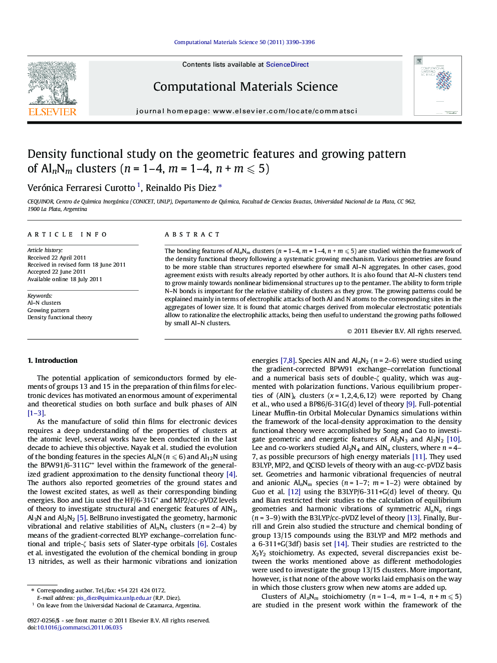 Density functional study on the geometric features and growing pattern of AlnNm clusters (n = 1–4, m = 1–4, n + m ⩽ 5)