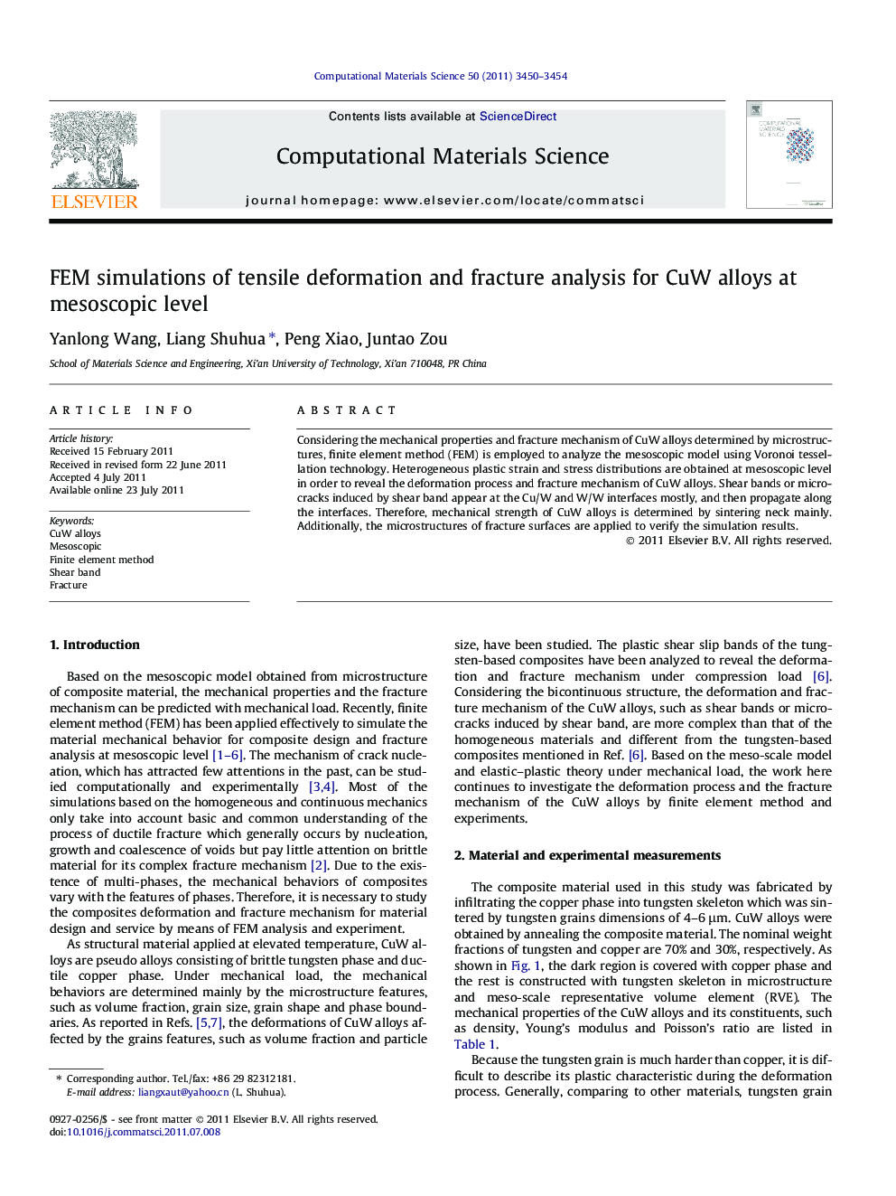 FEM simulations of tensile deformation and fracture analysis for CuW alloys at mesoscopic level