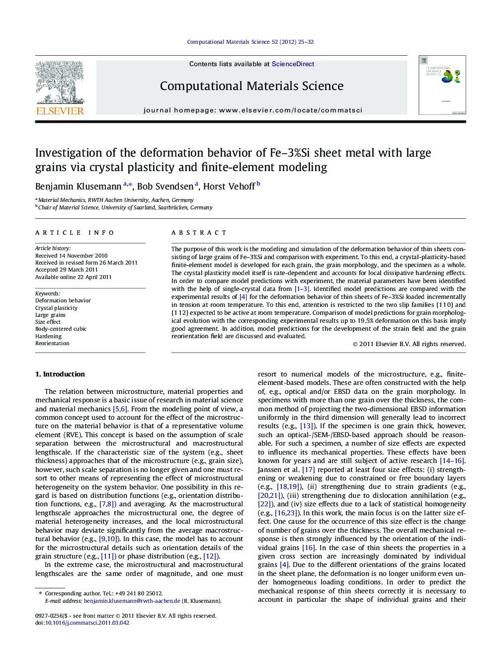 Investigation of the deformation behavior of Fe–3%Si sheet metal with large grains via crystal plasticity and finite-element modeling