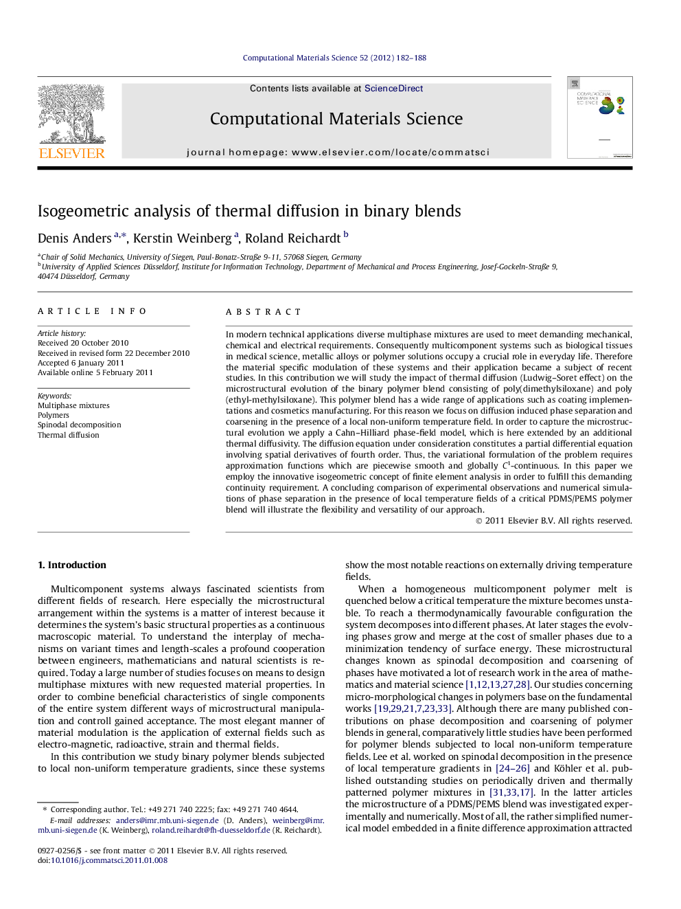 Isogeometric analysis of thermal diffusion in binary blends