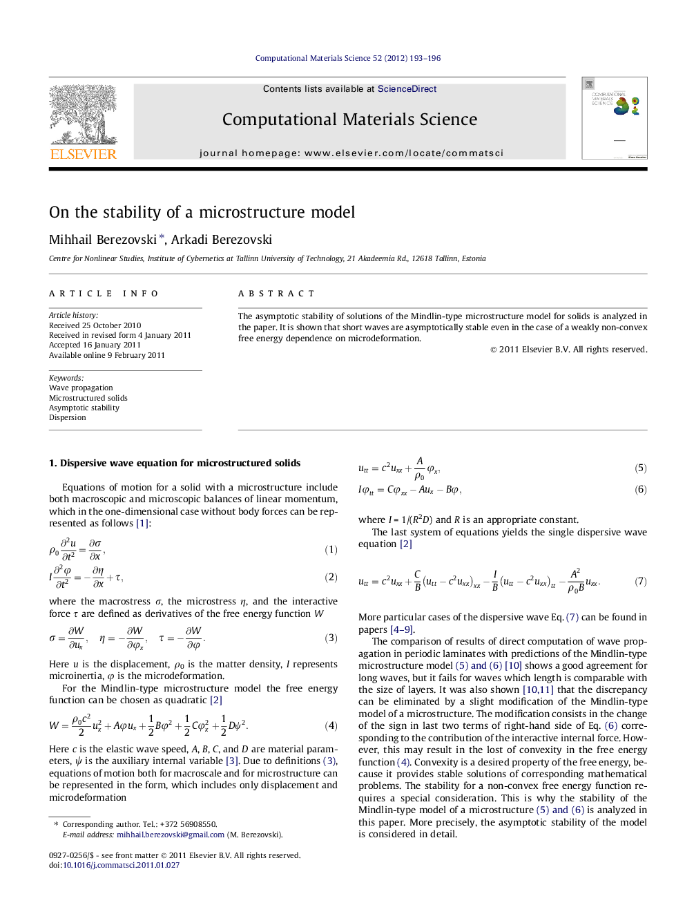 On the stability of a microstructure model