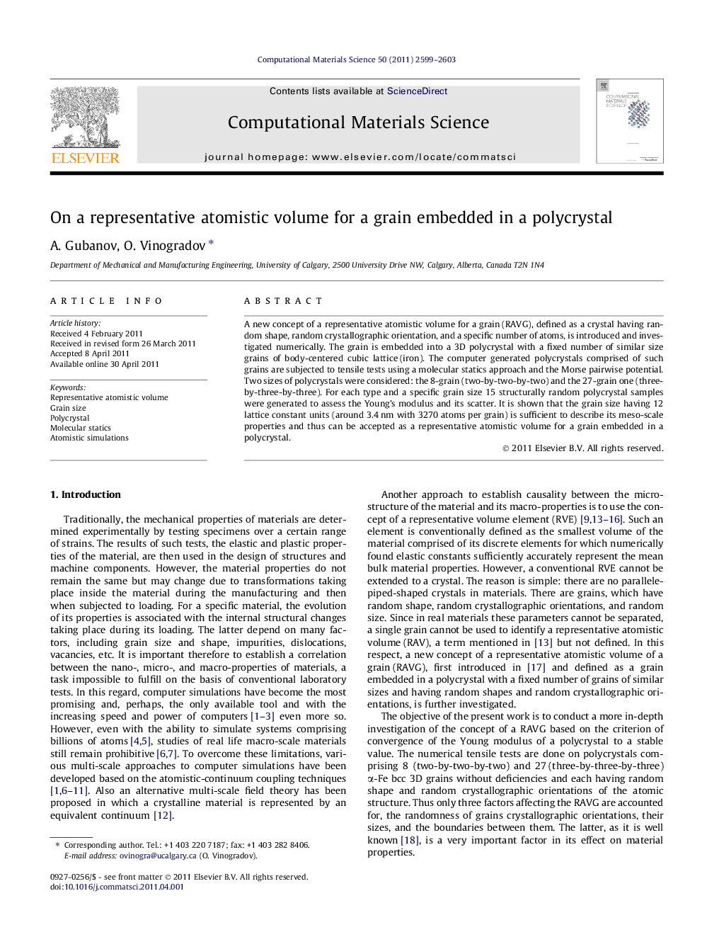 On a representative atomistic volume for a grain embedded in a polycrystal