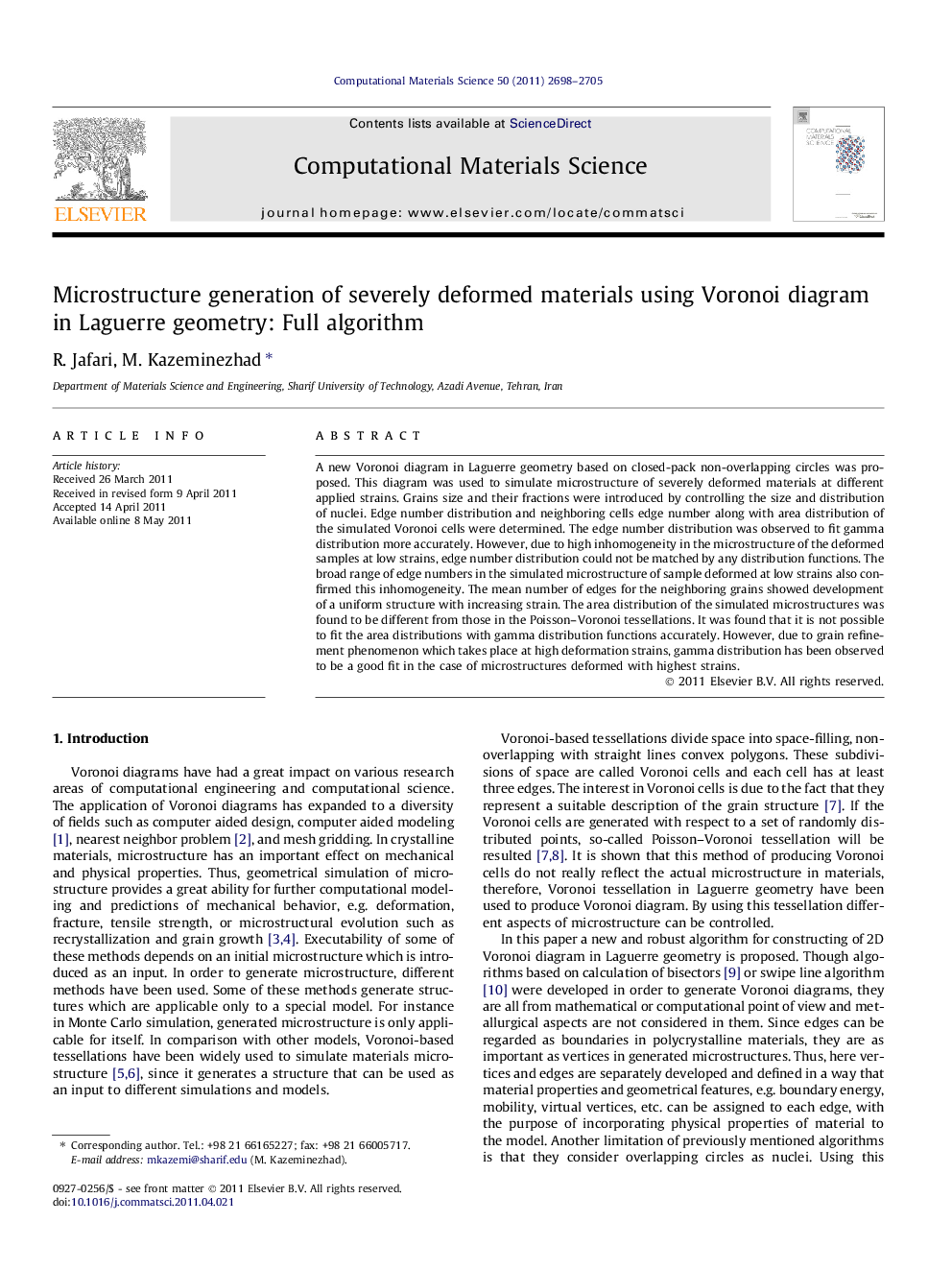 Microstructure generation of severely deformed materials using Voronoi diagram in Laguerre geometry: Full algorithm