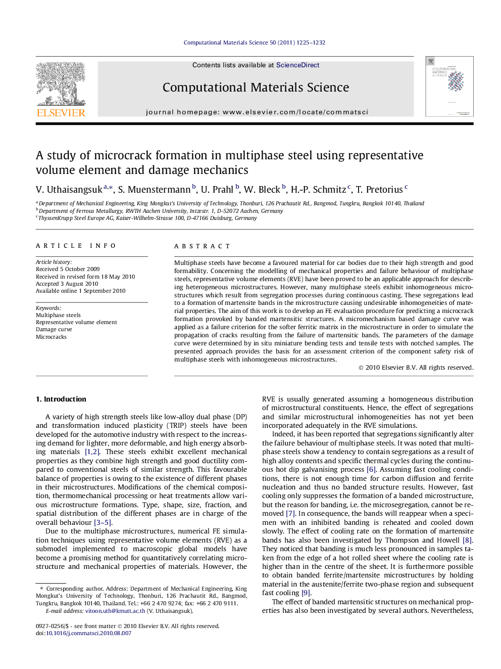 A study of microcrack formation in multiphase steel using representative volume element and damage mechanics