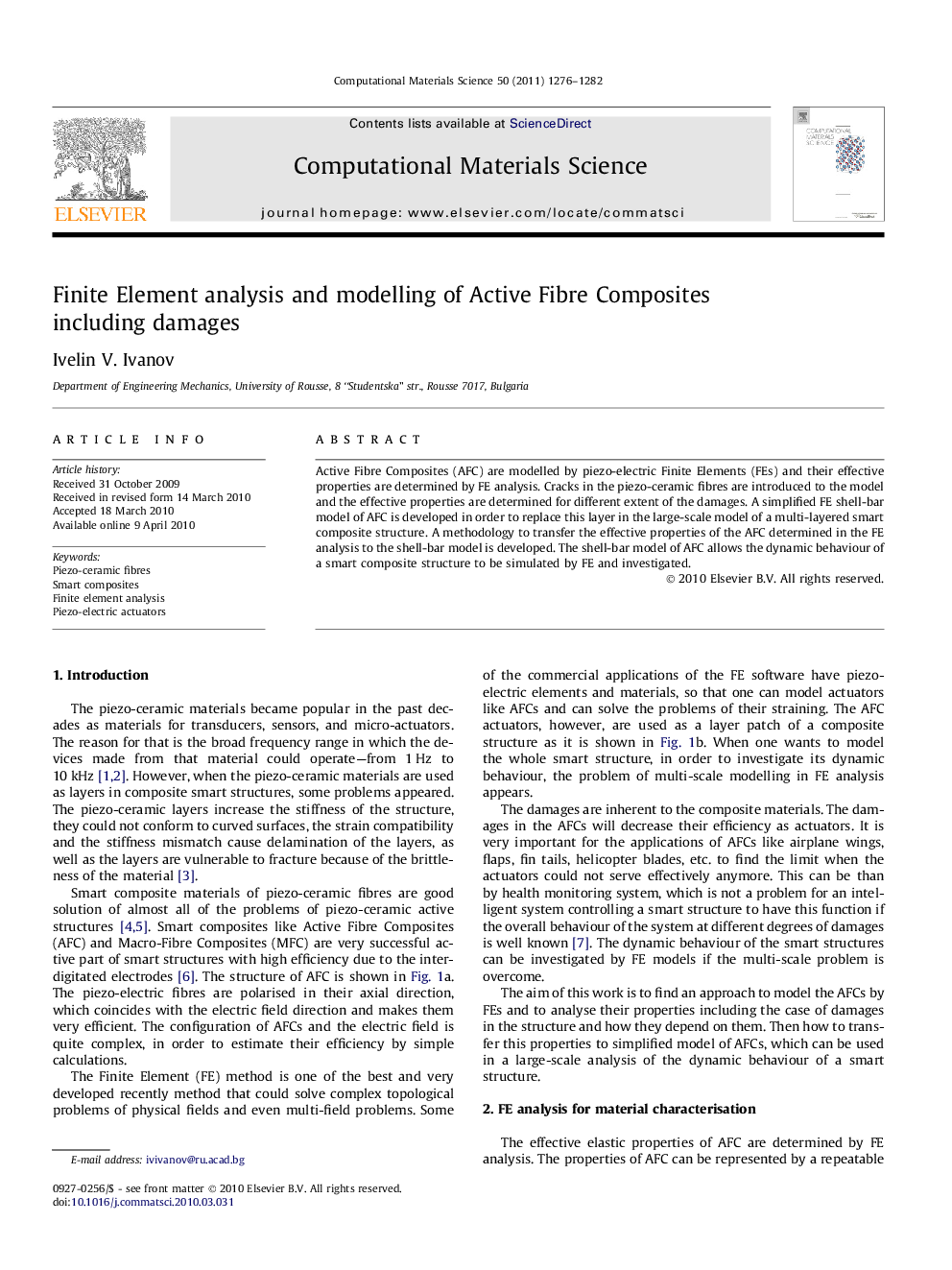 Finite Element analysis and modelling of Active Fibre Composites including damages