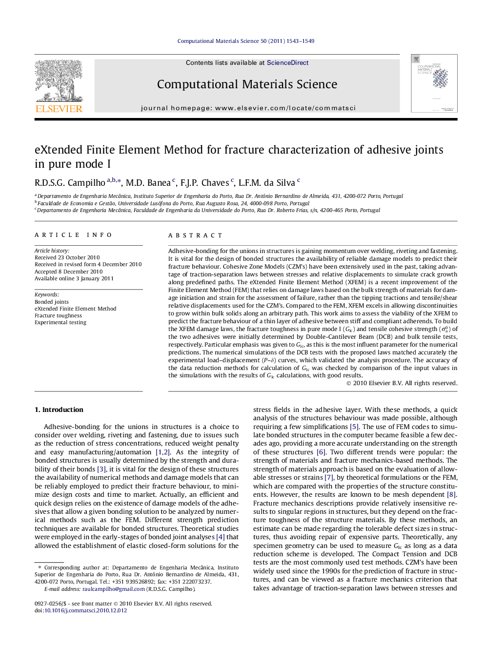 eXtended Finite Element Method for fracture characterization of adhesive joints in pure mode I