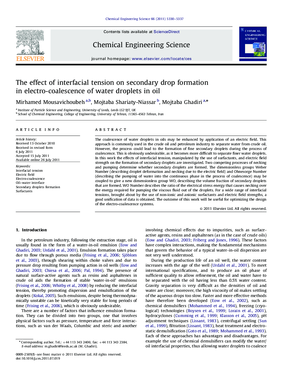 The effect of interfacial tension on secondary drop formation in electro-coalescence of water droplets in oil