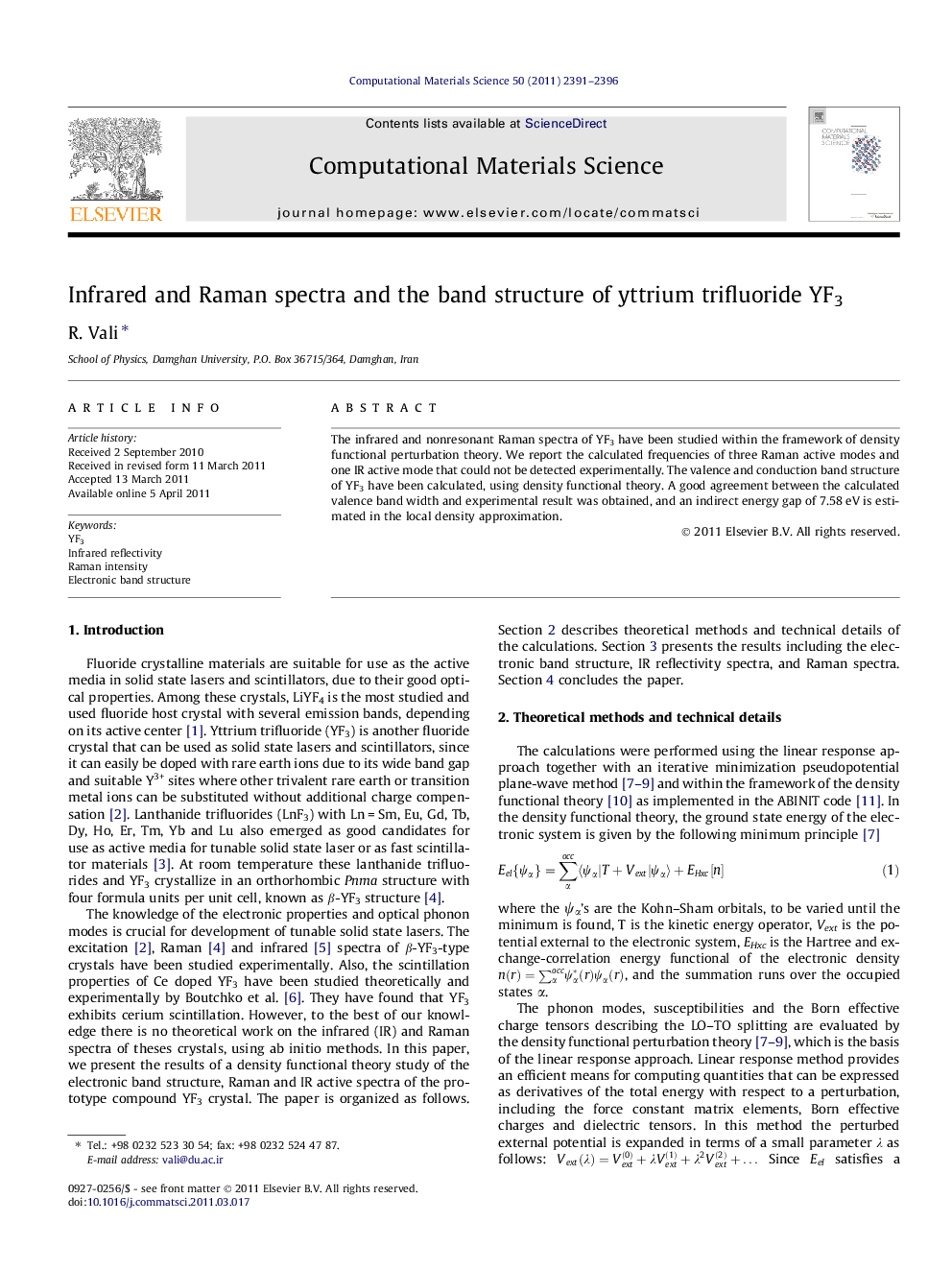 Infrared and Raman spectra and the band structure of yttrium trifluoride YF3