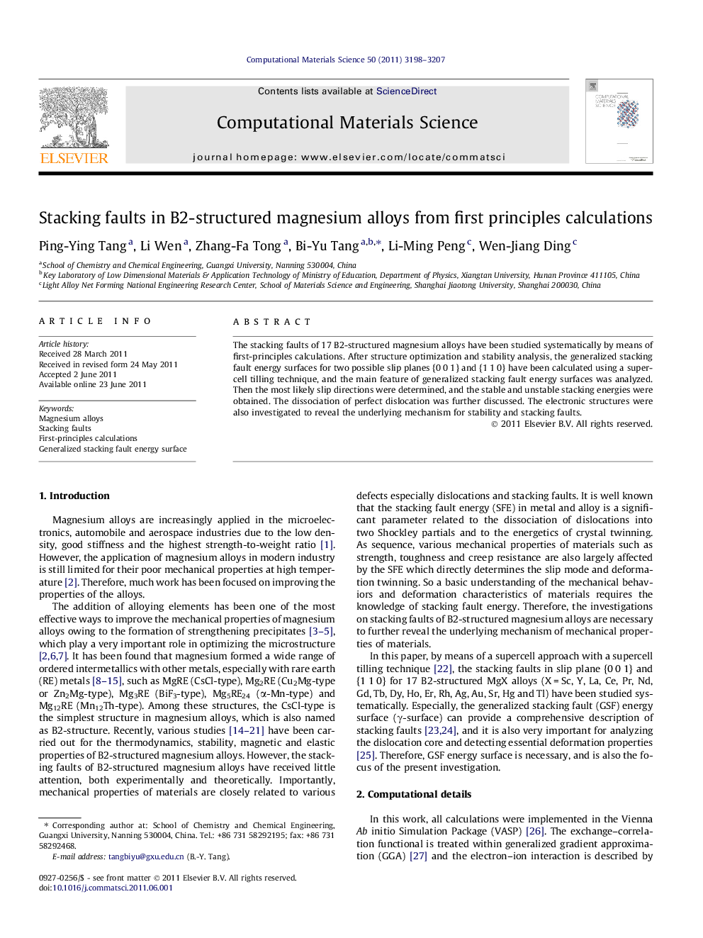 Stacking faults in B2-structured magnesium alloys from first principles calculations