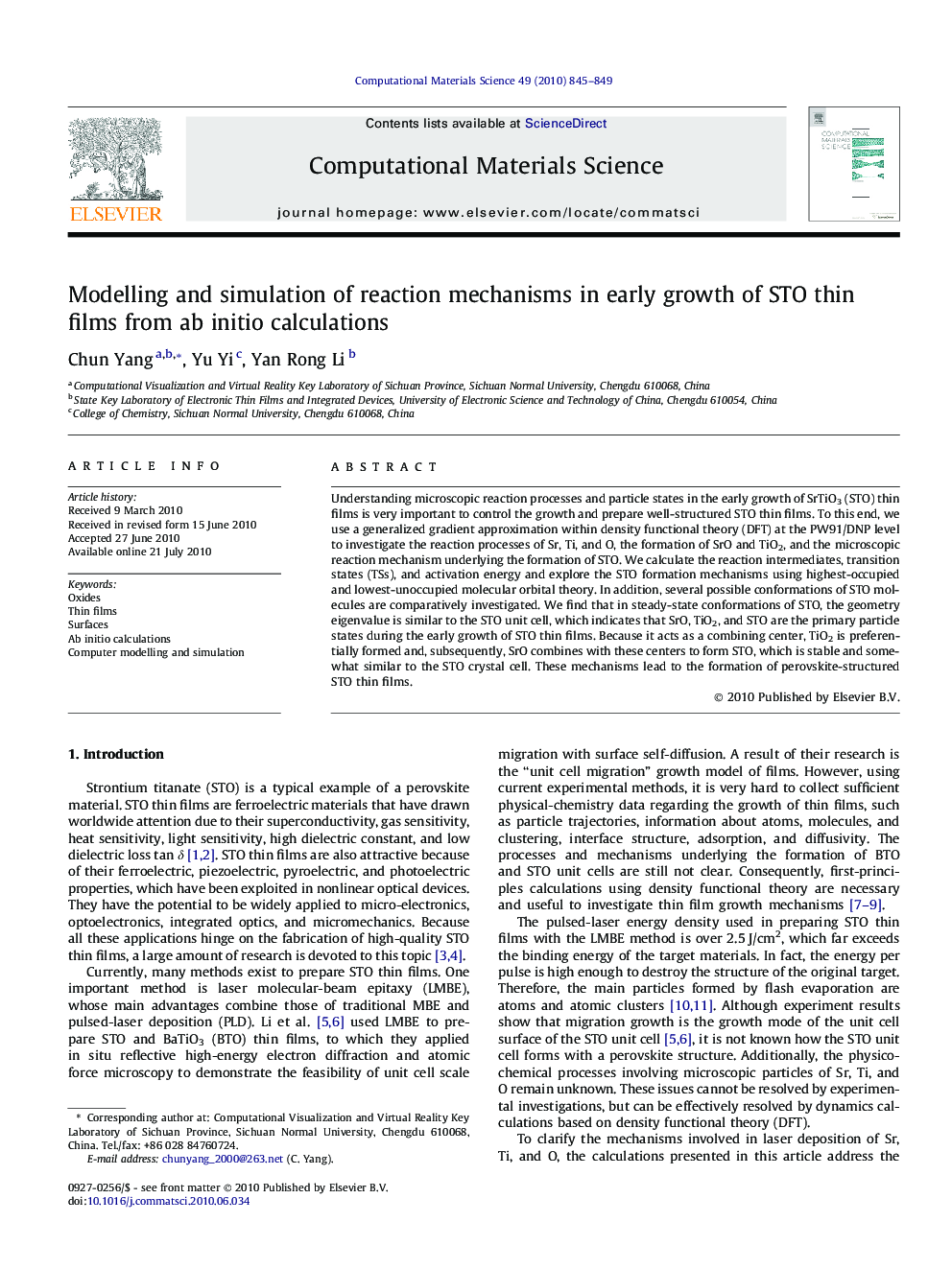 Modelling and simulation of reaction mechanisms in early growth of STO thin films from ab initio calculations