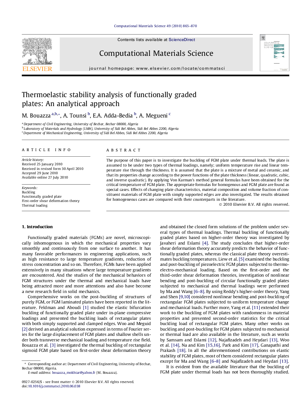 Thermoelastic stability analysis of functionally graded plates: An analytical approach