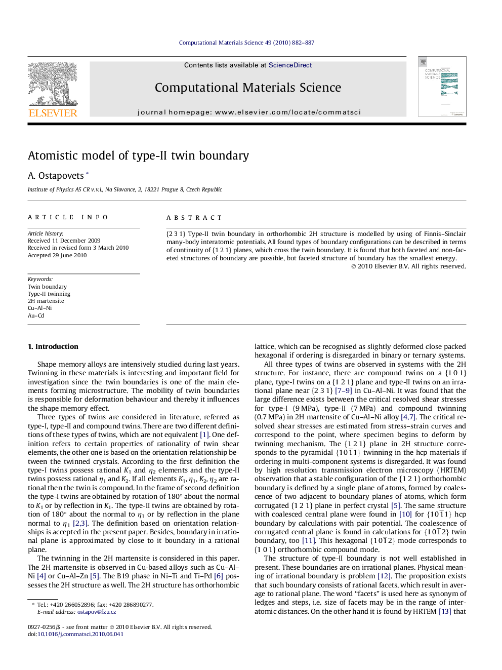 Atomistic model of type-II twin boundary