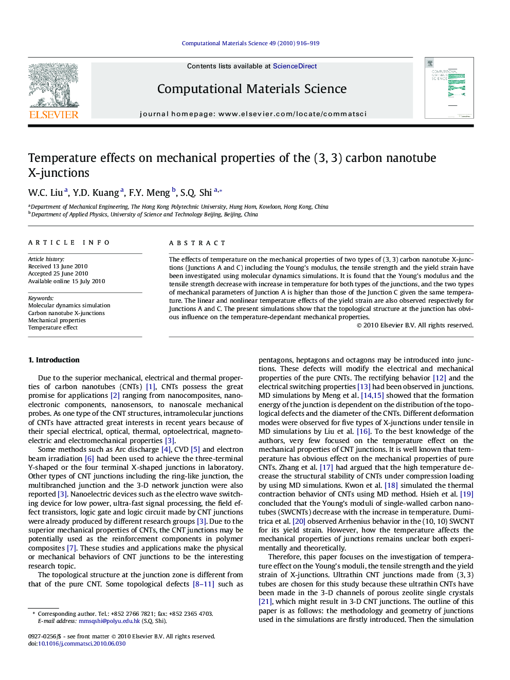 Temperature effects on mechanical properties of the (3,Â 3) carbon nanotube X-junctions