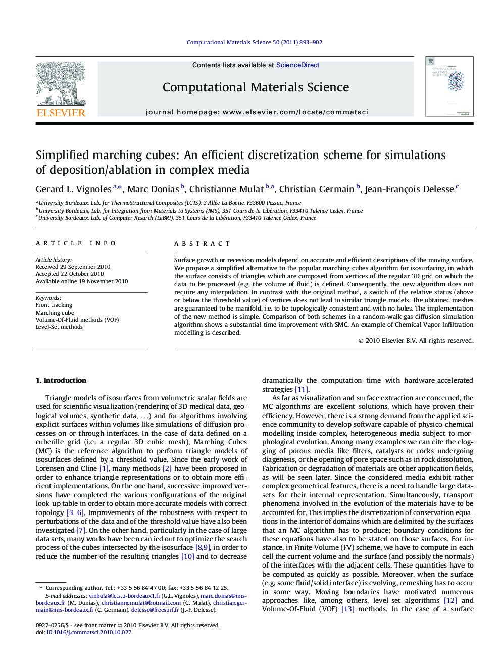 Simplified marching cubes: An efficient discretization scheme for simulations of deposition/ablation in complex media