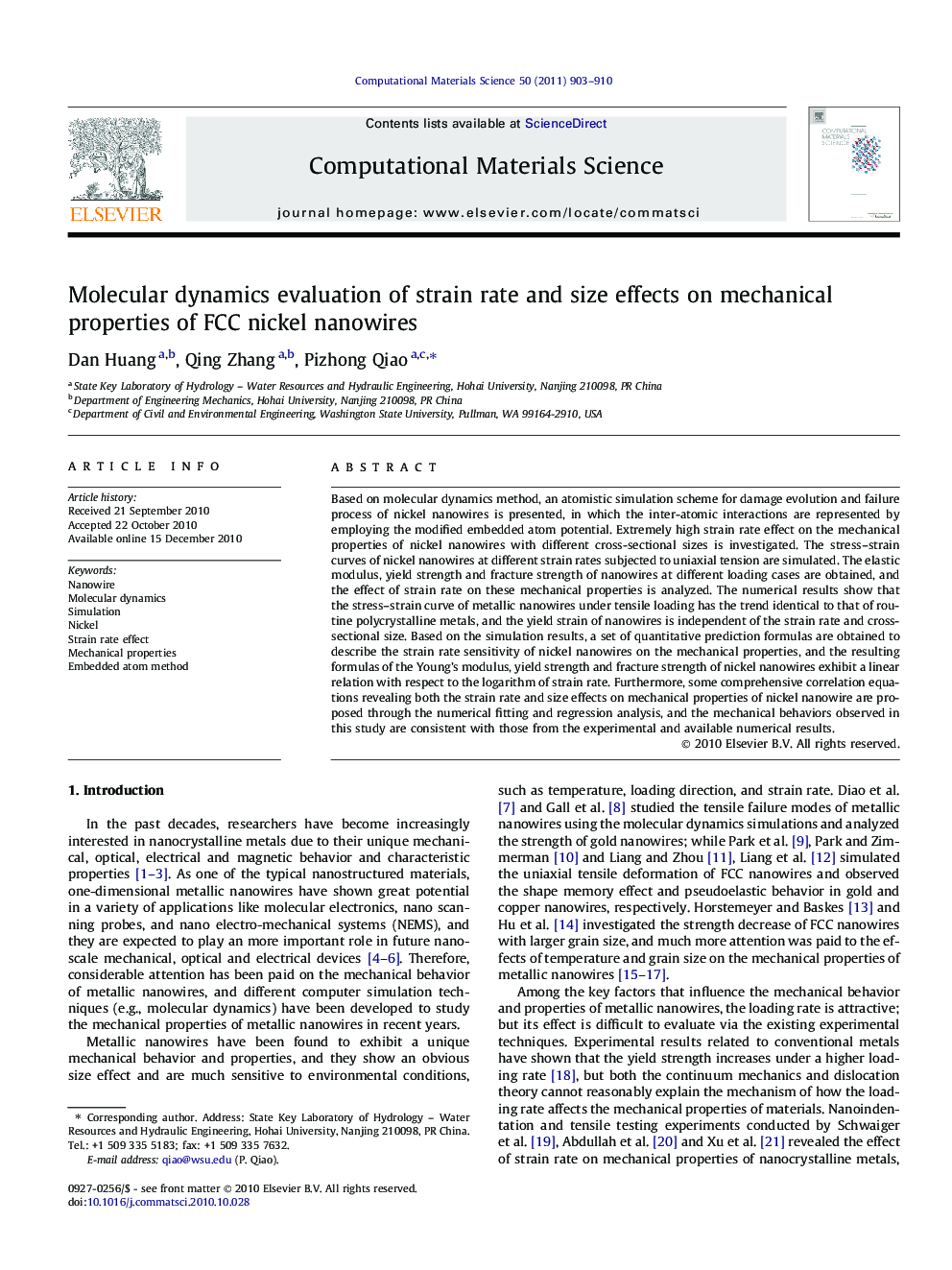 Molecular dynamics evaluation of strain rate and size effects on mechanical properties of FCC nickel nanowires