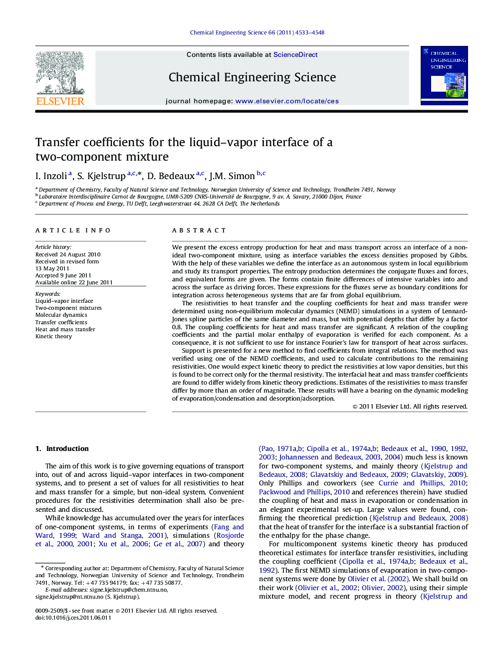 Transfer coefficients for the liquid–vapor interface of a two-component mixture