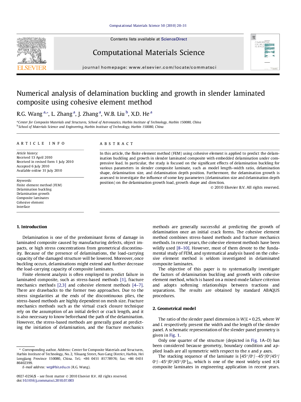 Numerical analysis of delamination buckling and growth in slender laminated composite using cohesive element method