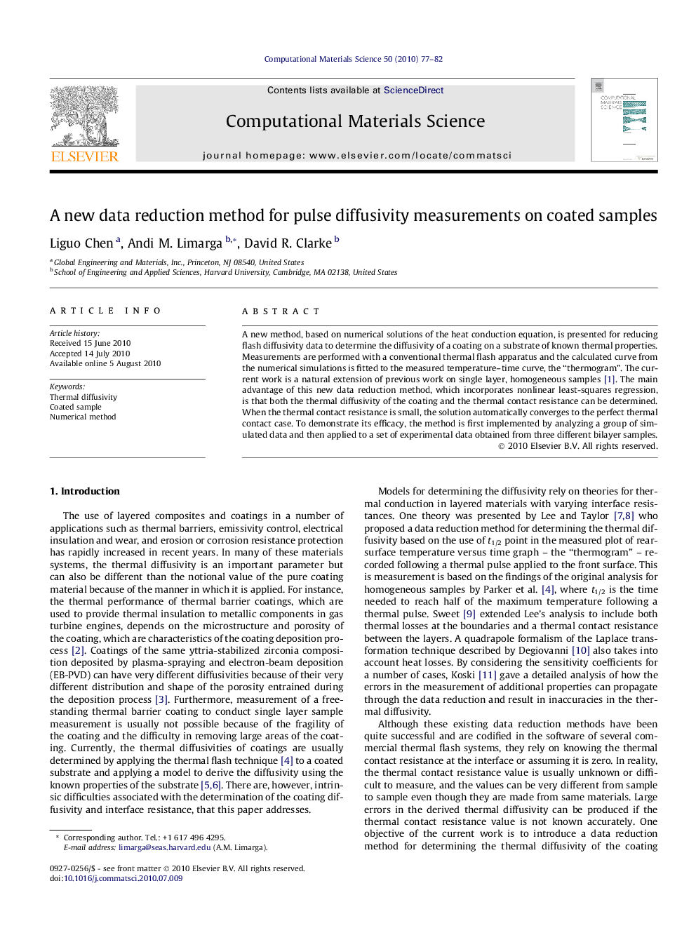 A new data reduction method for pulse diffusivity measurements on coated samples