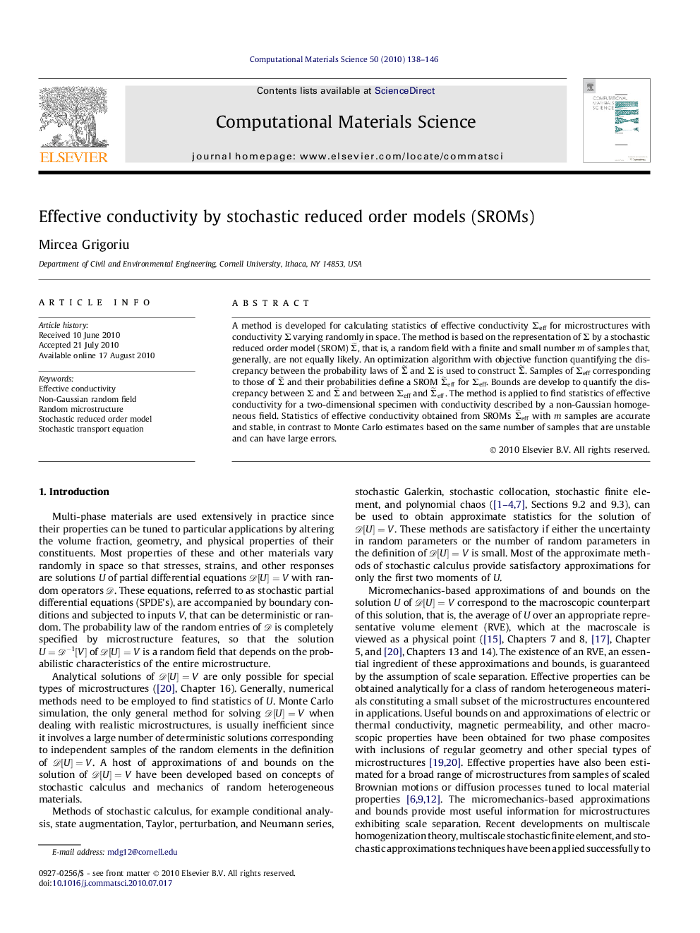 Effective conductivity by stochastic reduced order models (SROMs)