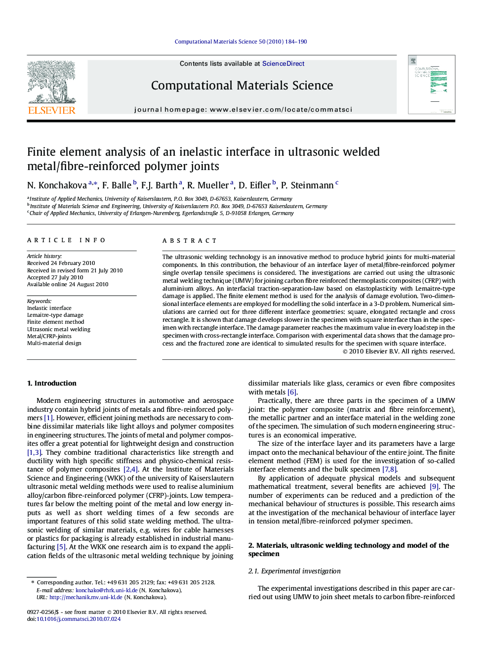 Finite element analysis of an inelastic interface in ultrasonic welded metal/fibre-reinforced polymer joints