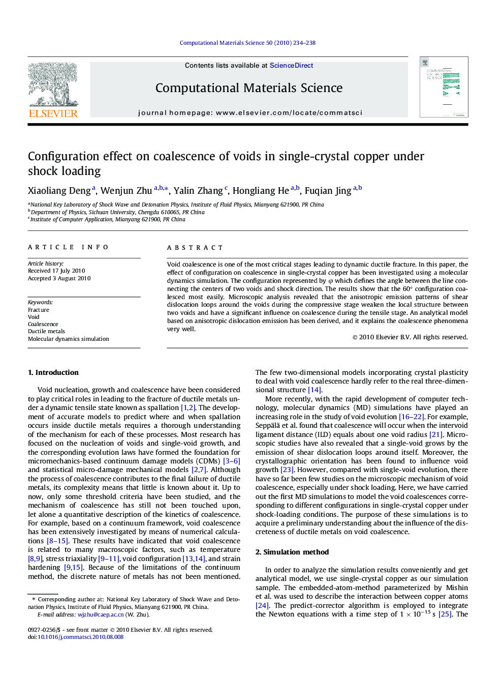 Configuration effect on coalescence of voids in single-crystal copper under shock loading